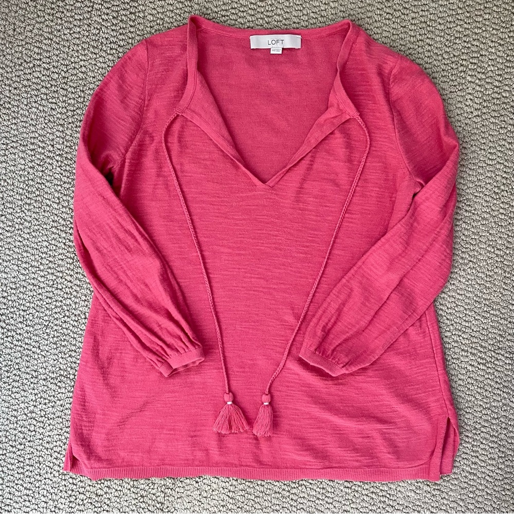 Loft Split Neck Tassel Sweater - Picture 3 of 5